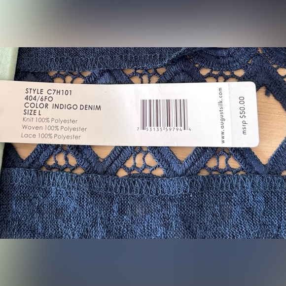 August Silk Denim Blue Open Front  Lace Back Cardigan / Size Large NWT - Picture 7 of 13